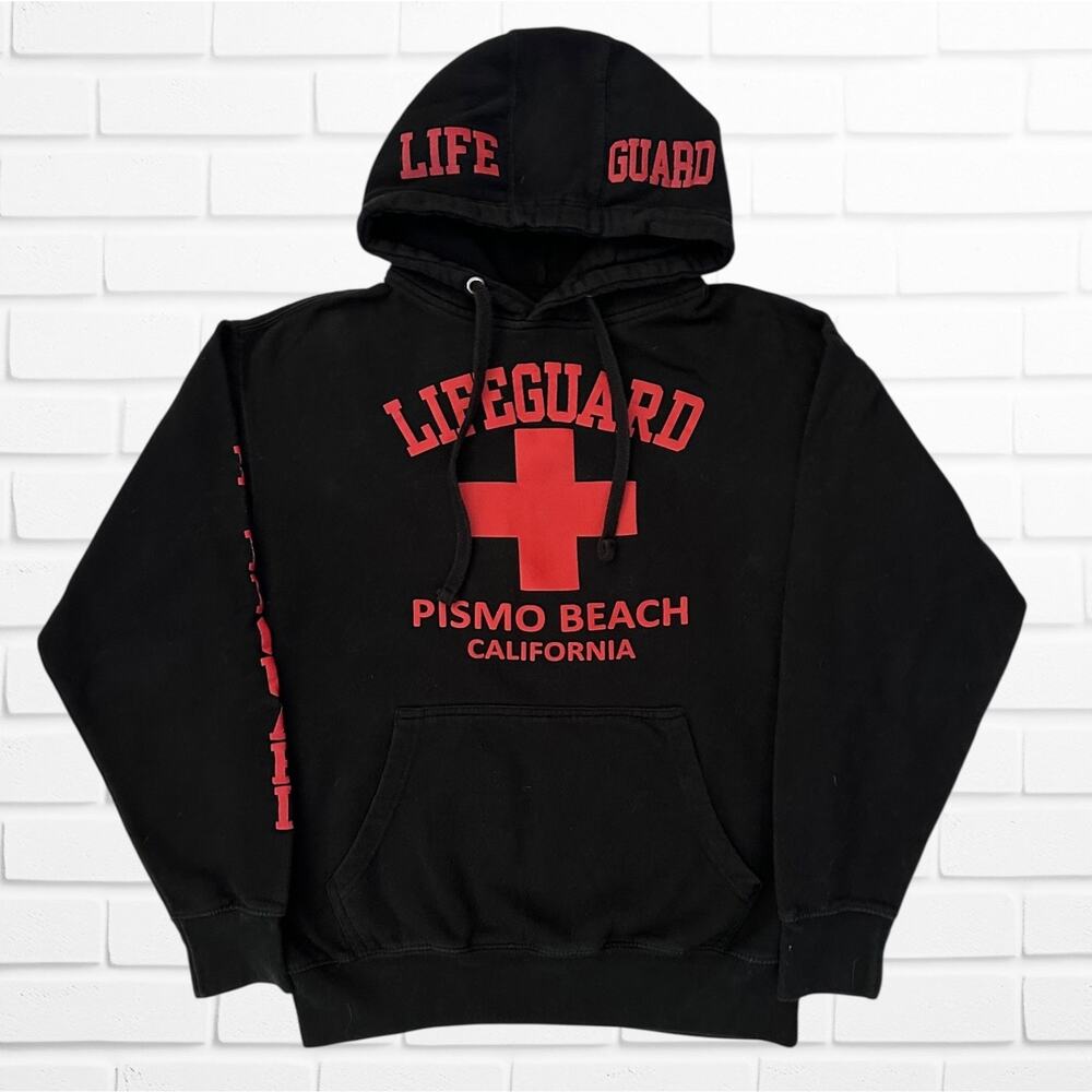 Lifeguard Pismo Beach Hoodie Sweatshirt Sz Small Black Central Coast California